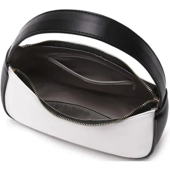 Women Black& White Imported Polyester Leather Zipper Closure Cute Tote Handbag - Picture 3 of 6